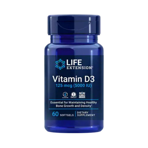  Life Extension Vitamin D-3 5000IU 60 Soft Gels 