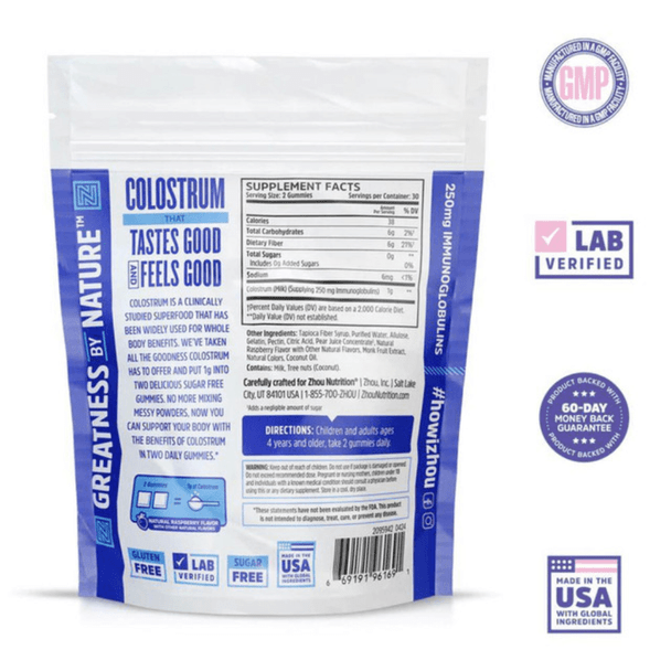 ZHOU Zhou Colostrum Gummies Natural Peach 60 Count 