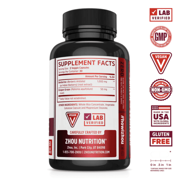  ZHOU Berberine 60 Capsules 