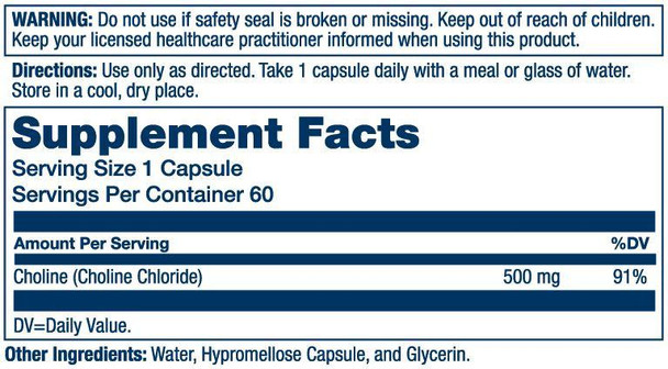  Solaray Odor-Free Choline 500mg 60 Capsules 
