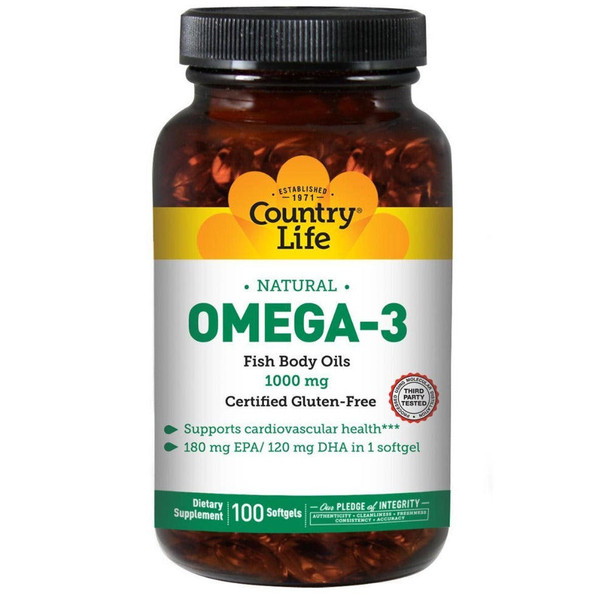  Country Life Omega-3 Fish Oil 100 Soft Gels 