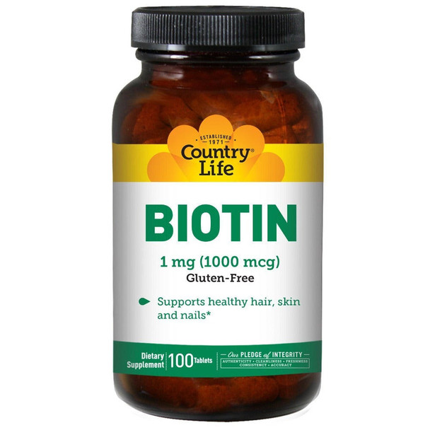  Country Life Biotin 1000mcg 100 Tablets 