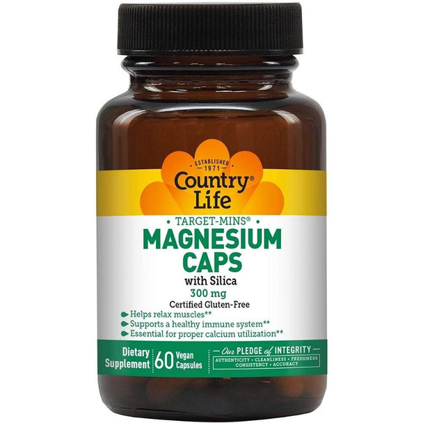  Country Life Magnesium Caps With Silica 300mg 60 Capsules 