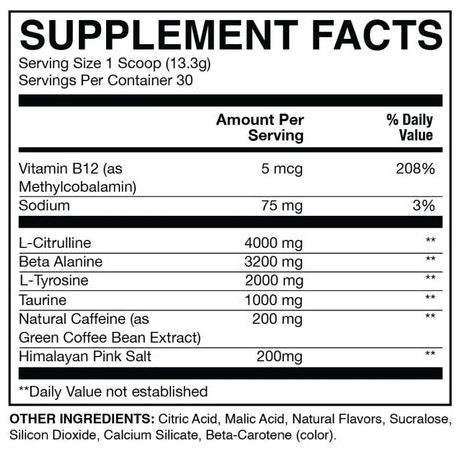 CBUM Essential Pre 30 Servings Supplement Facts