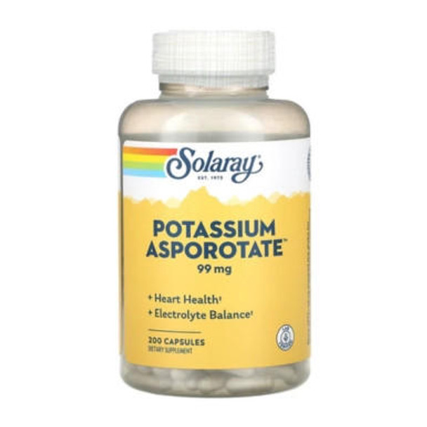  Solaray POTASSIUM ASPORO 99mg 200 Capsules 