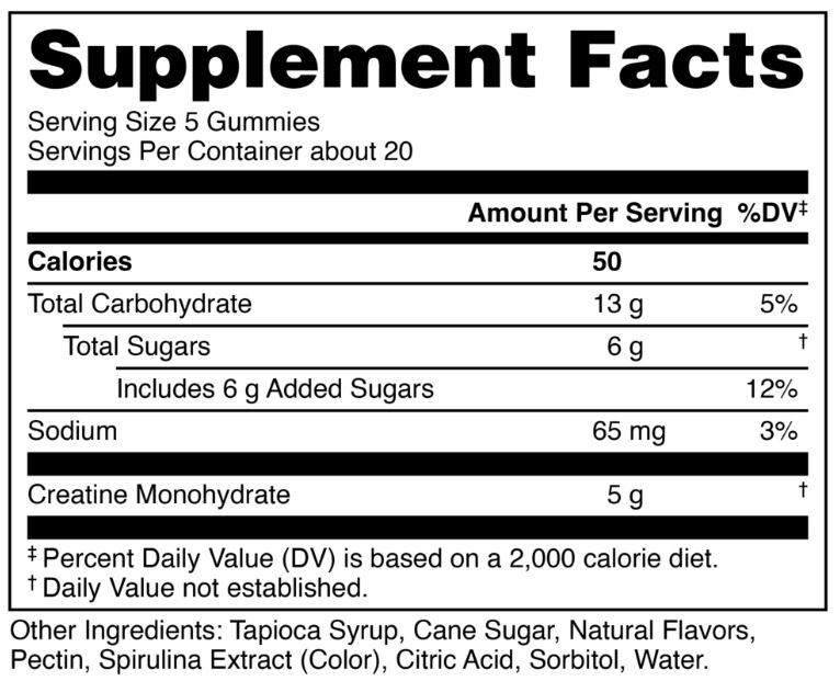 Bucked Up Creatine Gummies 24 Servings Supplement Facts