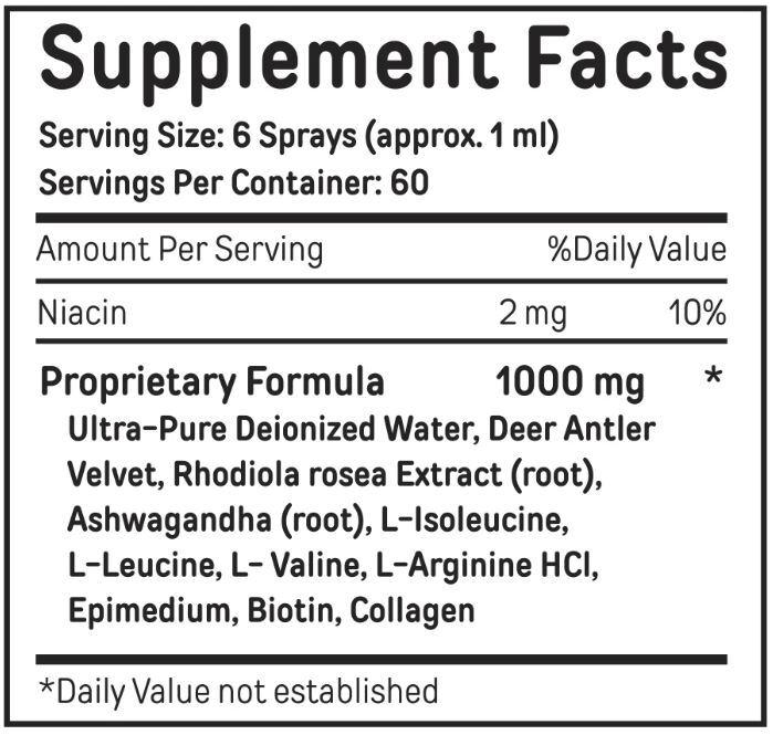 Bucked Up Deer Antler Velvet Spray HERS 2oz Supplement Facts