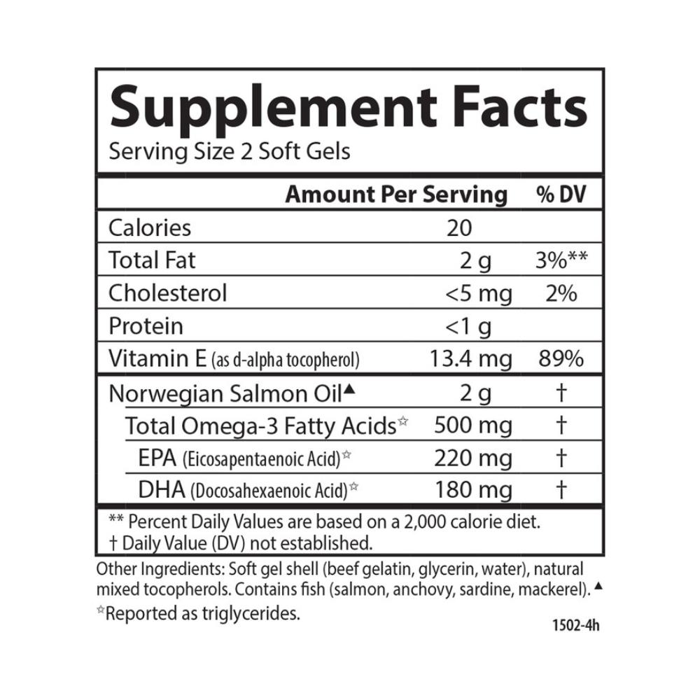 Carlson Salmon Oil 1000MG 180 Soft Gels Supplement Facts