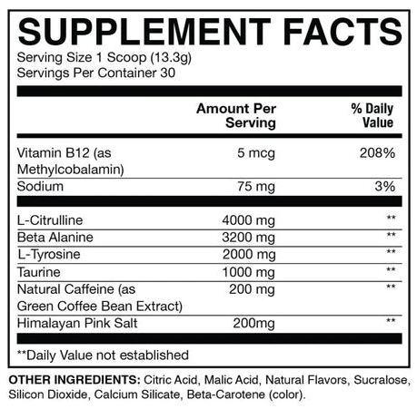 CBUM Essential Pre 30 Servings Supplement Facts