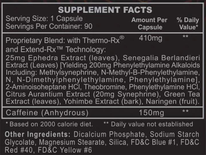 Hi-Tech Pharmaceuticals Black Widow 90 Tablets Supp Facts