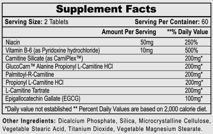  Hi-Tech Pharmaceuticals CarniFuel&trade; 120 Tablets (Was Carnislim) Supplement Facts