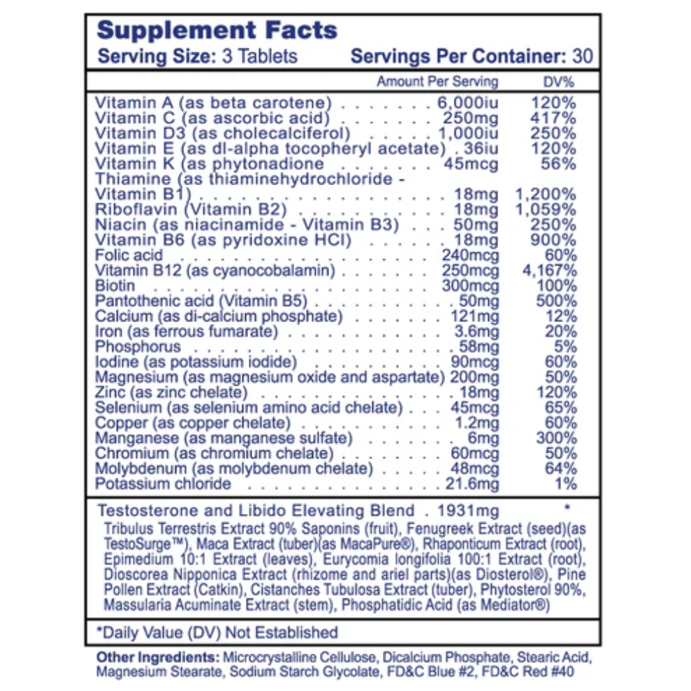 Hi-Tech Pharmaceuticals TestoVite 90 Tablets Supplement Facts