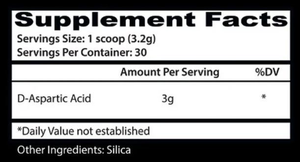  Insane Labz D-Aspartic Acid 30 Servings Supplement Facts