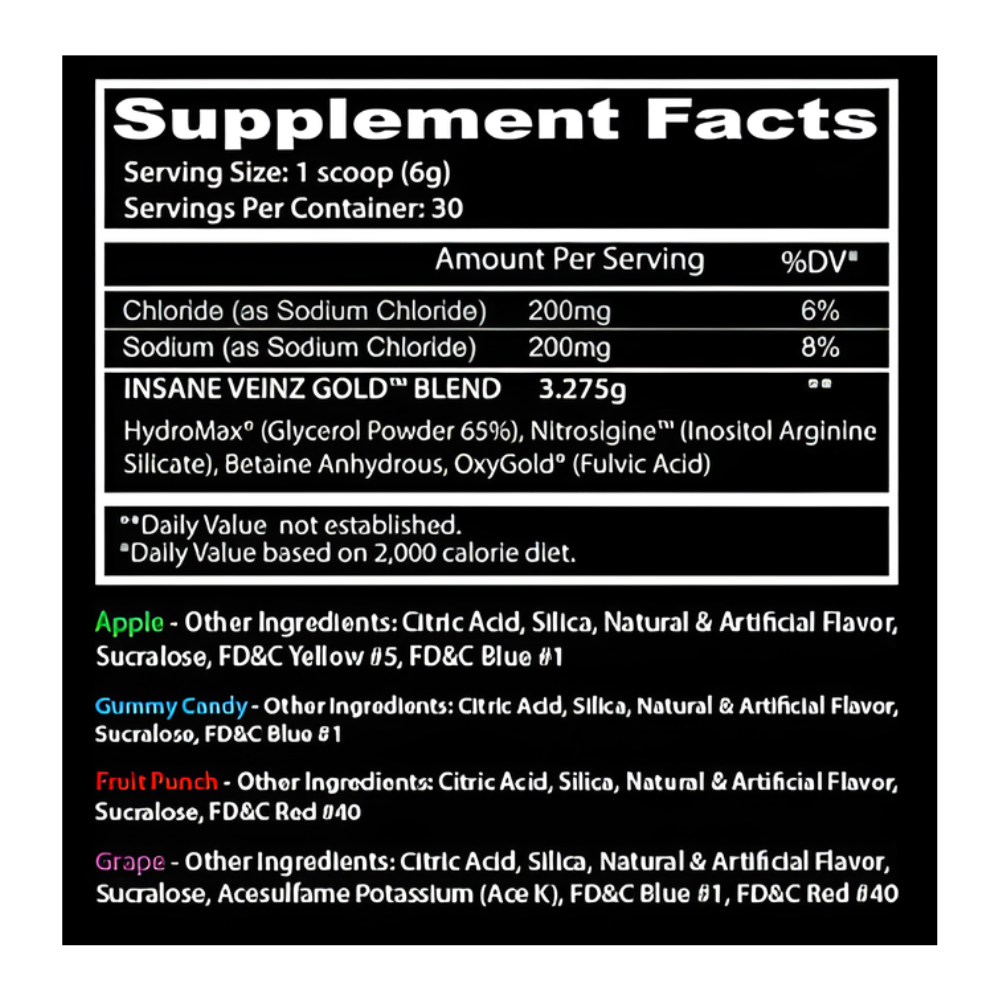 Insane Labz Insane Veinz Gold Supp Facts