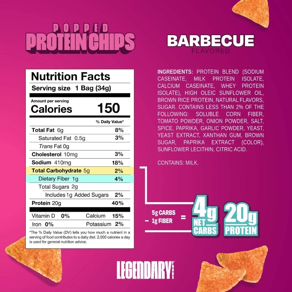 Legendary Popped Protein Chips 7/Box Nutrition Facts