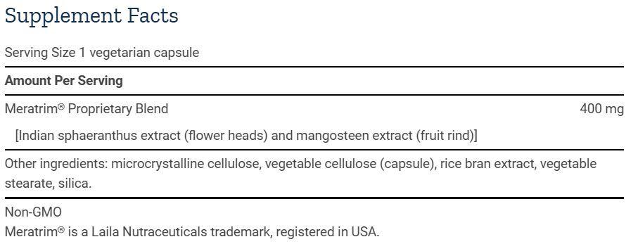 Life Extension Waistline Control Supplement Facts