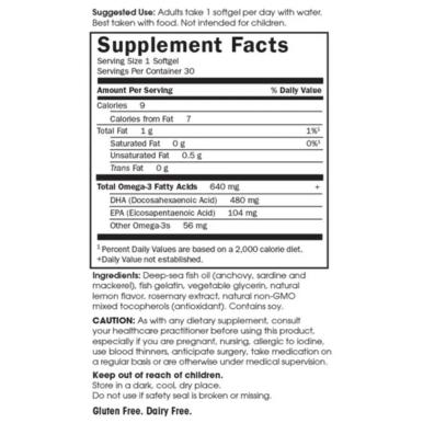 Minami Nutrition Supercritical Prenatal Omega-3 Fish Oil DHA Lemon Flavor 30 Gels Supplement Facts