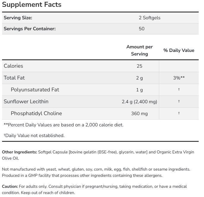 Now Foods Sunflower Lecithin Supp Facts