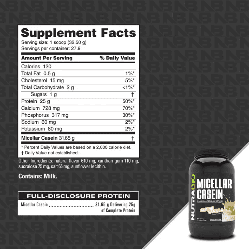 Nutrabio Micellar Casein Protein 2lbs Supplement Facts