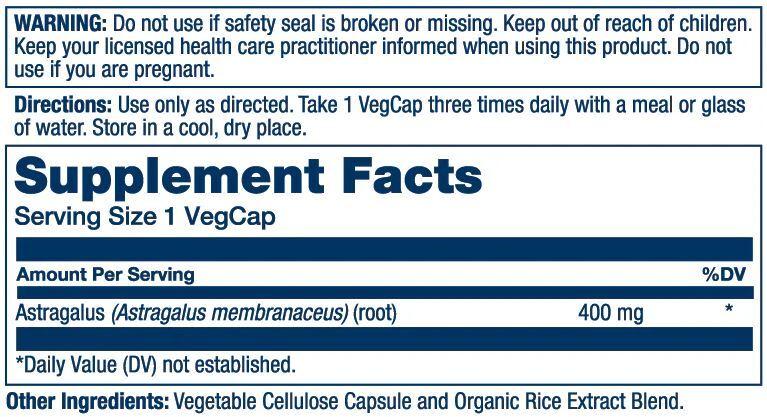 Solaray ASTRAGALUS 400mg 180 Capsules Supplement Facts