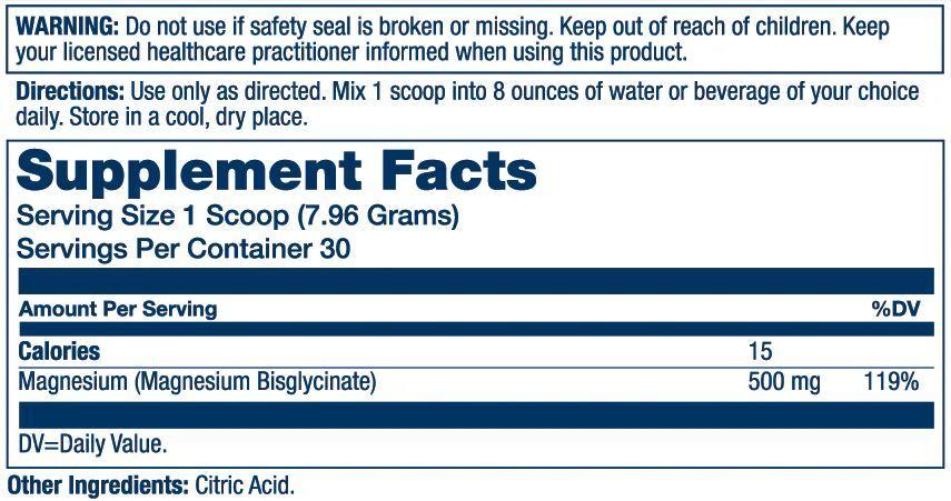 Solaray Extra Strength Magnesium Glycinate Powder Supplement Facts