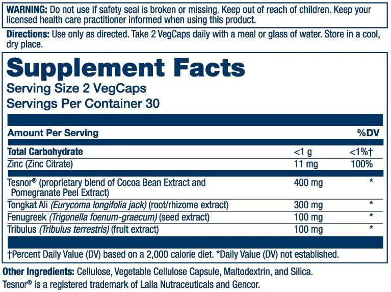 Solaray Testosterone Support 60 Capsules Supplement Facts\
