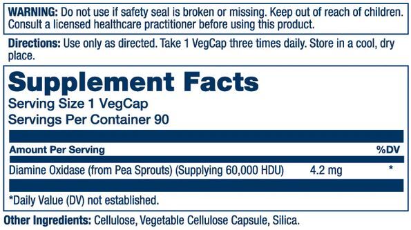 Solaray Vegan Dao Enzyme 90 Capsules Supplement Facts