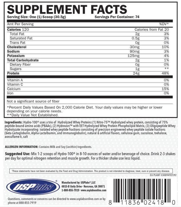 USPLabs Hydro 100 30 Servings Supplement Facts