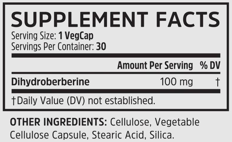 ZHOU Dihydroberberine 30 Capsules Supplement Facts