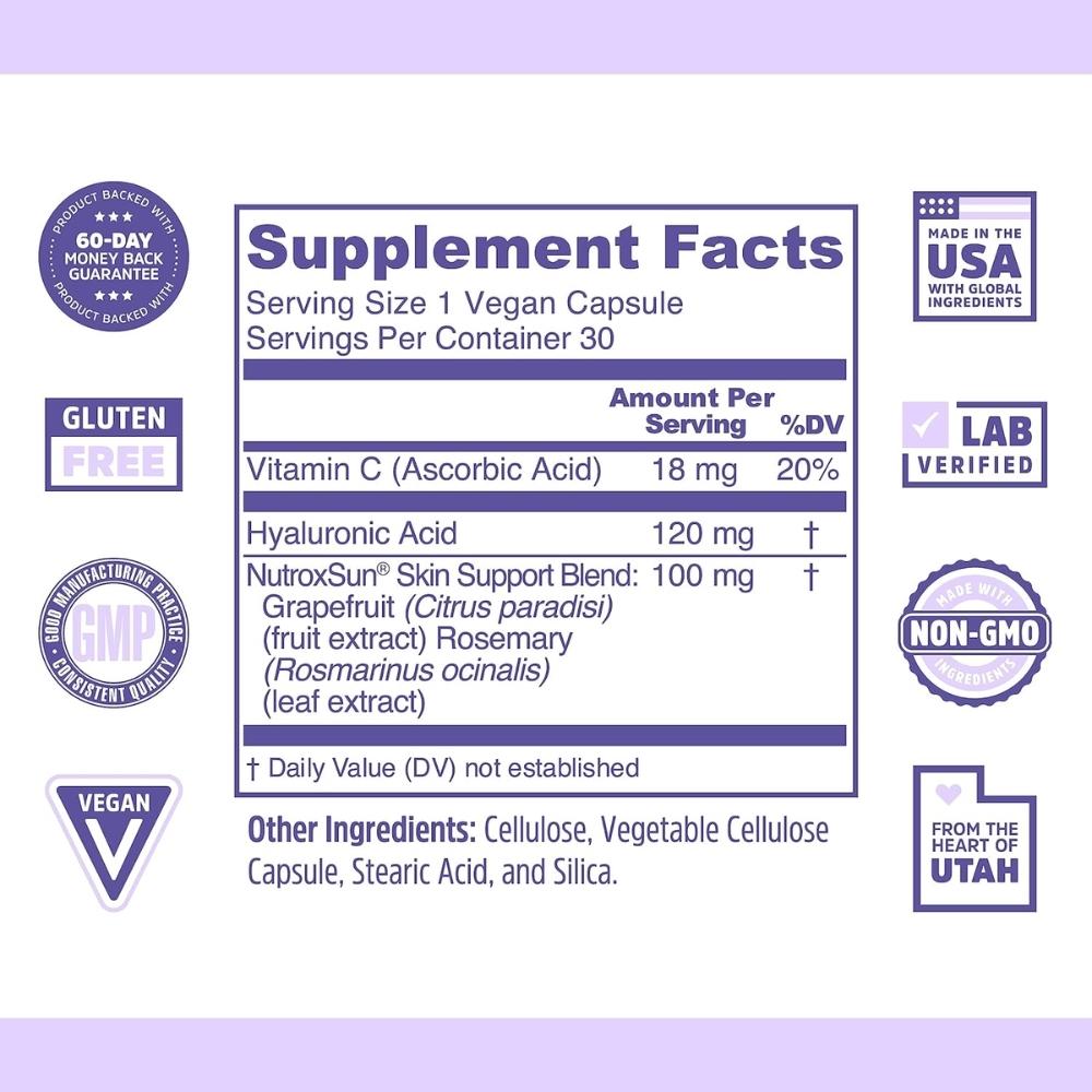 ZHOU Glowfluence 30 Capsules Supplement Facts