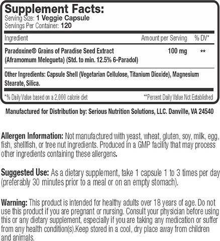 Serious Nutrition Solutions Paradoxine Supplement Facts