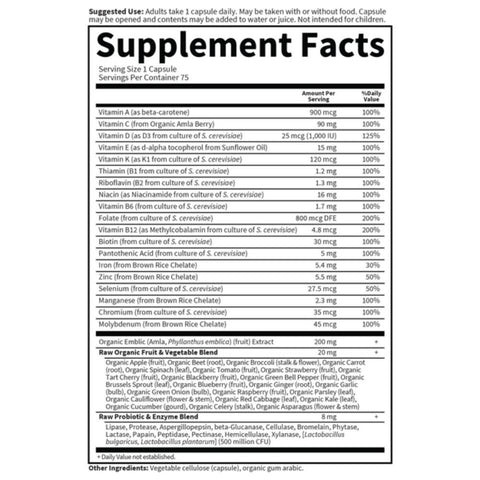 Garden Of Life Raw One For Women Supplement Facts