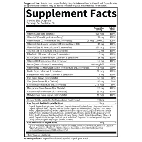 Garden Of Life Raw One For Women Supplement Facts