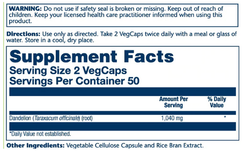 Solaray Dandelion 1040mg Ingredients