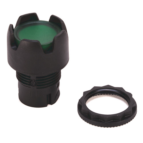 BOTON PULSADOR MOMENTANEO ILUMINADO, PROTEGIDO, LED INTEGRADO COLOR VERDE, LATCH DE METAL, 24V AC/DC - 800FMLG3MN3GX20