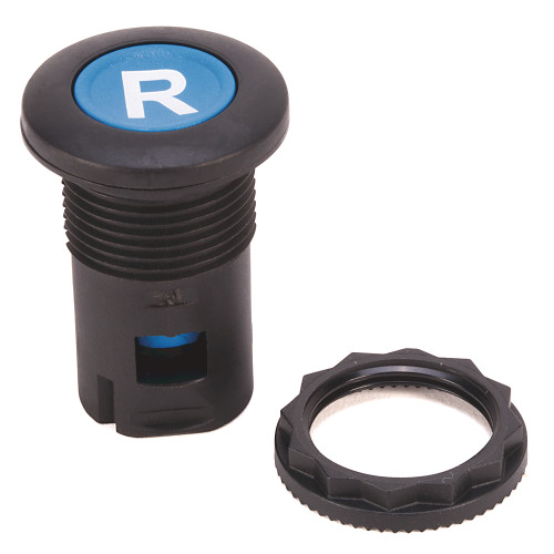 BOTON DE RESET COLOR AZULLEYENDA RESET, BISEL DE PLASTICO - 800FPR611
