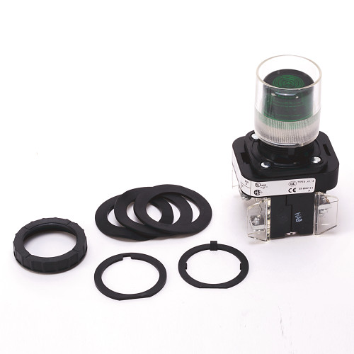 BOTON PULSADOR ILUMINADO  30MM CON GUARDA EXTENDIDA, VERDE,  24V AC / DC, 1 NO-1 NC - 800HQRA24GAV