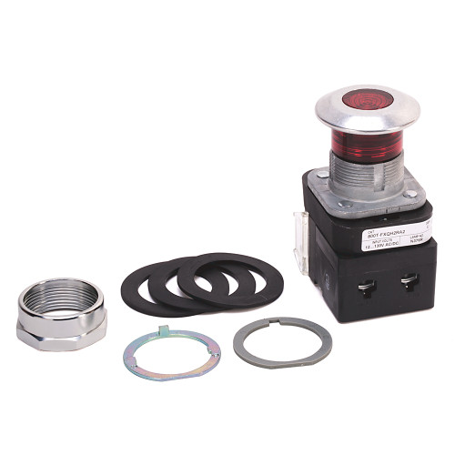 800T PB, push-pull 30 mm, sin giro, 2 pos, 12-130VCA/CC, tapa de hongo estándar, sin leyenda, rojo,  - 800TFXQH2R
