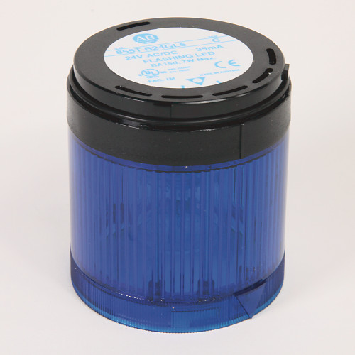 DESCONTINUADO|SOLO STOCK| TORRETA 70MM NEGRO LAMPARA LED ESTABLE VOLTAJE COMPLETO  24VCA/CC AZUL - 855TB24TL6