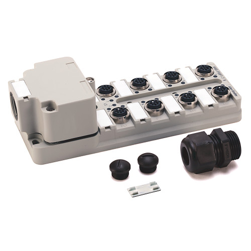 CAJA DE DISTRIBICION DC MICRO (M12) DE 8 PUERTOS, PNP CON LED, Y CONECTOR - 898DP58PTT