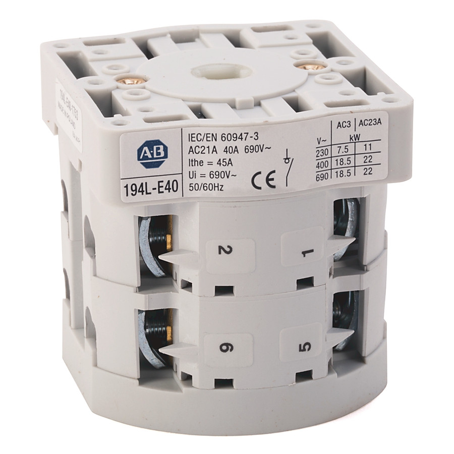 INTERRUPTOR DE CARGA, MONTAJE FRONTAL/PUERTA, 40A, 2 POS. OFF-ON 90 GRADOS, 3 POLOS - 194LE401753