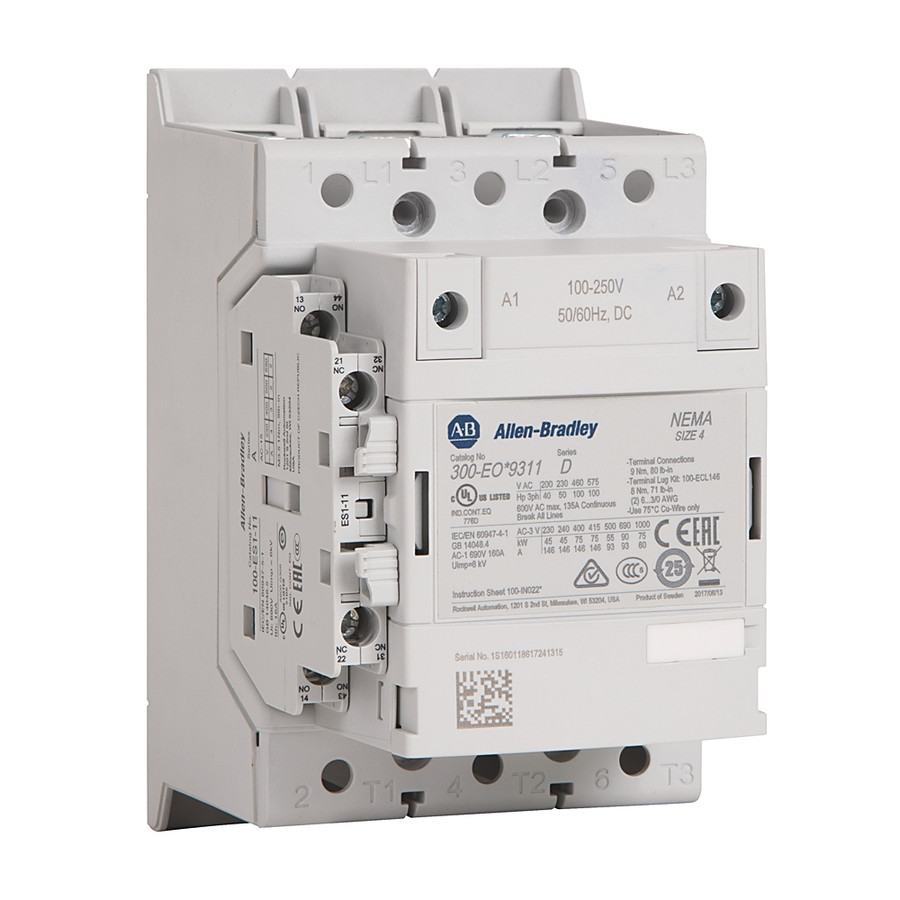 KMAT Z300 CONTACTOR, NEMA, SIZE 4,146 A,24-60V 50-60 HZ/24-60V DC,3 NO POLES,1 NO 1 NC AUX CONTACT - 300EOJ9311