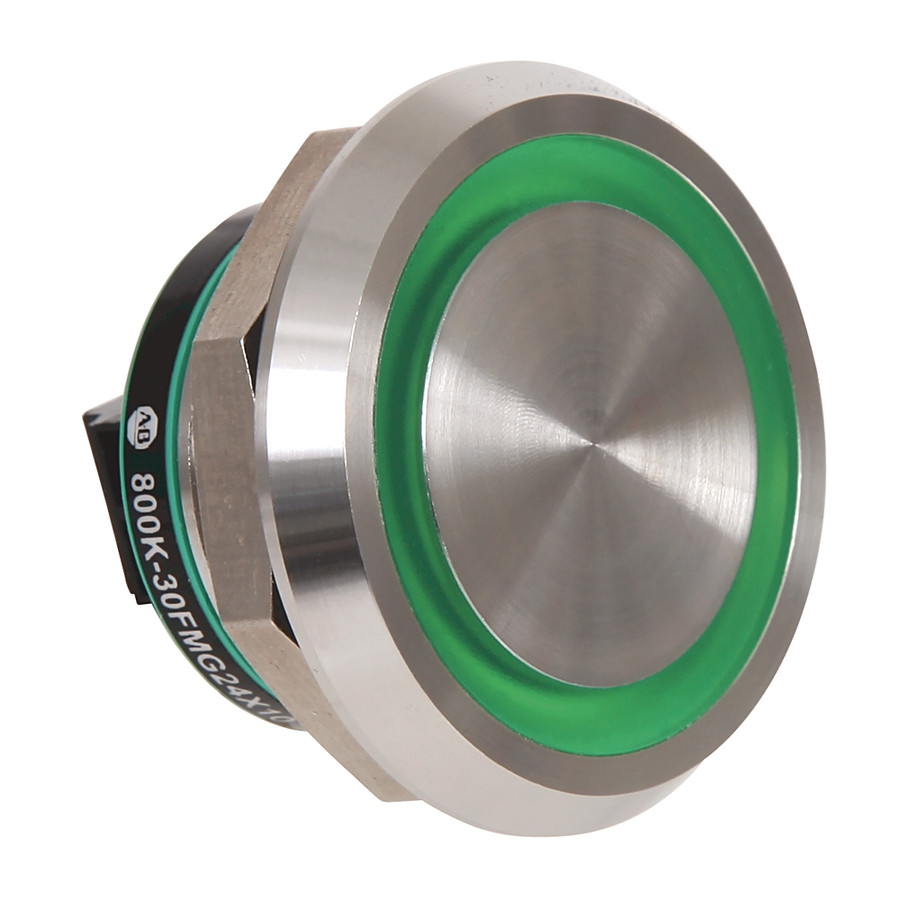 BOTON PULSADOR PIEZOELECTRICO ACERO INOXIDABLE 30.5MM, VERDE ILUMINADO, 24VDC, 1N.A. - 800K30FMG24X10