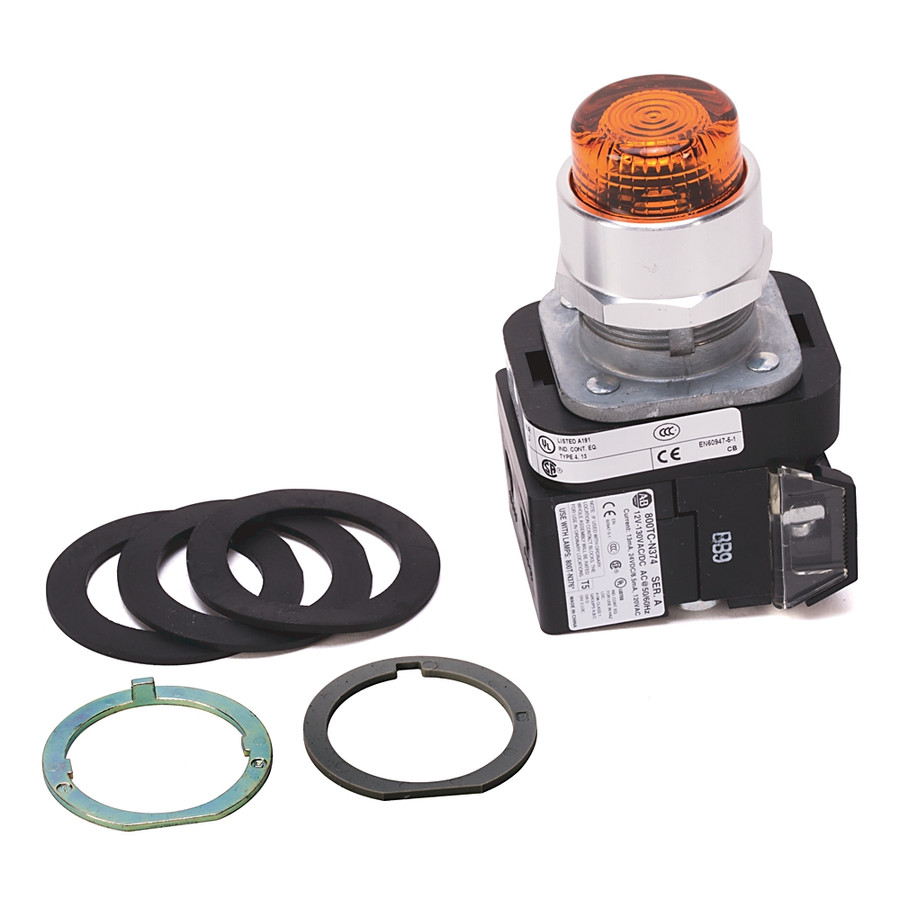 CONTACTO PB-ILLUM., AMBARINO, EXT. HD W / O GUARDIA, LED, 12-130V AC / DC, 1 NO-1 NC, PROTECTORES DE - 800TCQBH2A