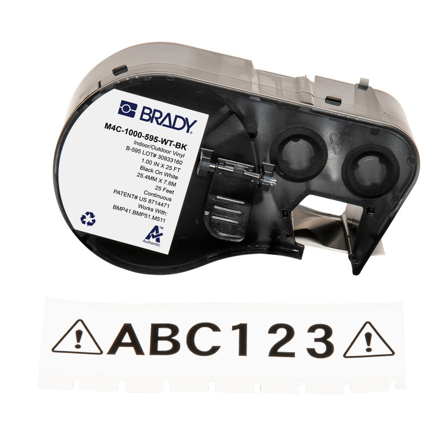 CINTA De ETIQUETAS De VINILO PARA LAS IMPRESORAS BMP41 BMP51 M511 – 1 In Brady M4C-1000-595-WT-BK