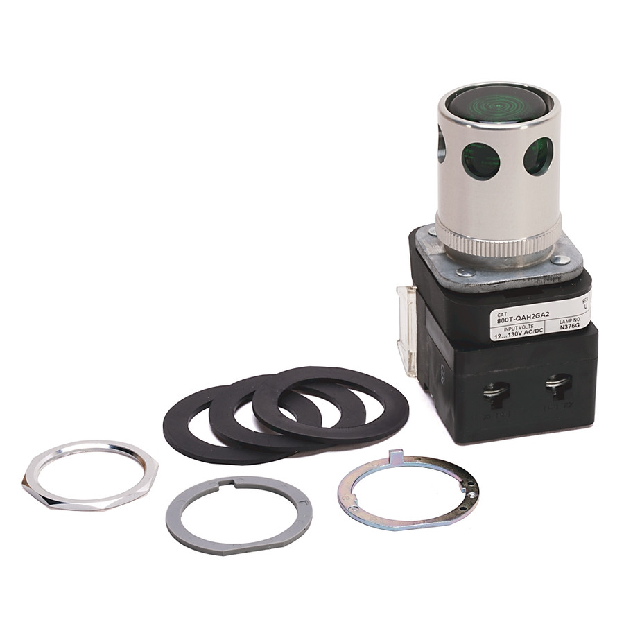 BOTON PULSADOR MOMENTANEAO 800T, 30.5MM, TIPO LED, VERDE, 12-130V AC/DC, 1 NO-1 NC - 800TQAH2GAR