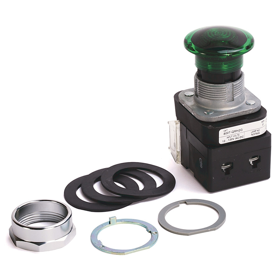 BOTON PULSADOR MOMENTANEO DE 30 MM 800T PB,12/130 V CA/CC,CABEZA DE HONGO,INDICADOR LED - 800TQMH2GA2R