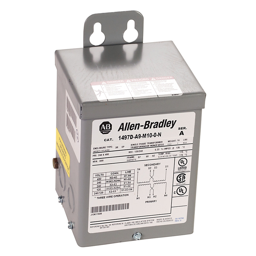 DESCONTINUADO|SOLO STOCK|TRANSFORMADOR USO GENERAL 0.500KVA 480V 120/240V 60HZ BLOQ FUSIBLE S/DERIV - 1497DA9M210N