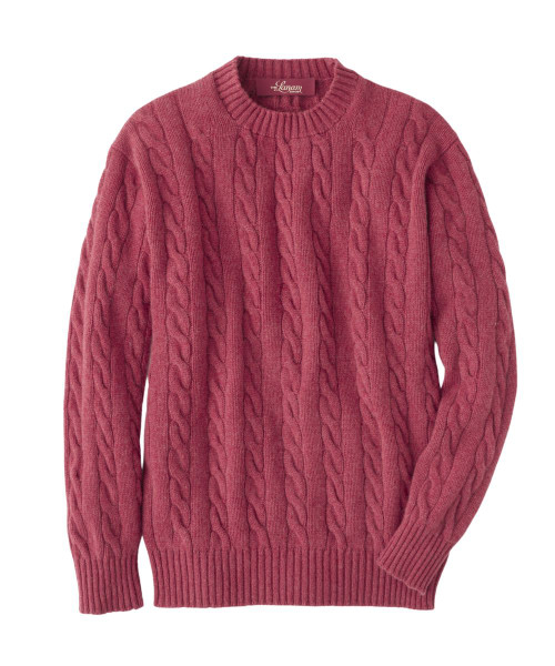 Men's Cashmere Cable Knit Crew Neck Sweater Made in Scotland