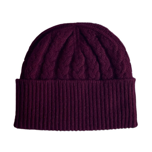 Three-Ply Cashmere Cable Hat in Claret